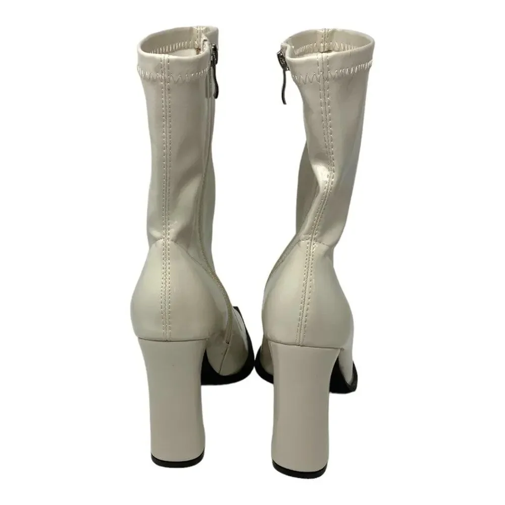 Princess Polly Barcelona White Block Heel Boot Size 10 NWOT